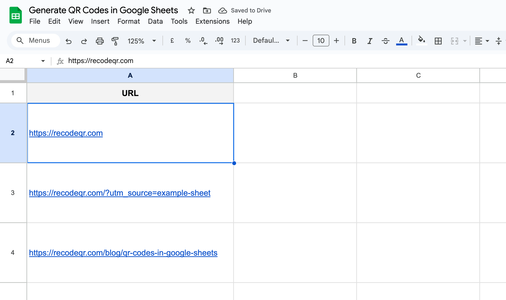 Google Sheets with target URLs