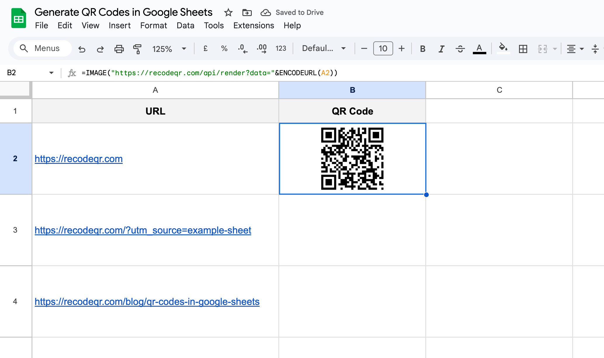 Google Sheets with QR code formula