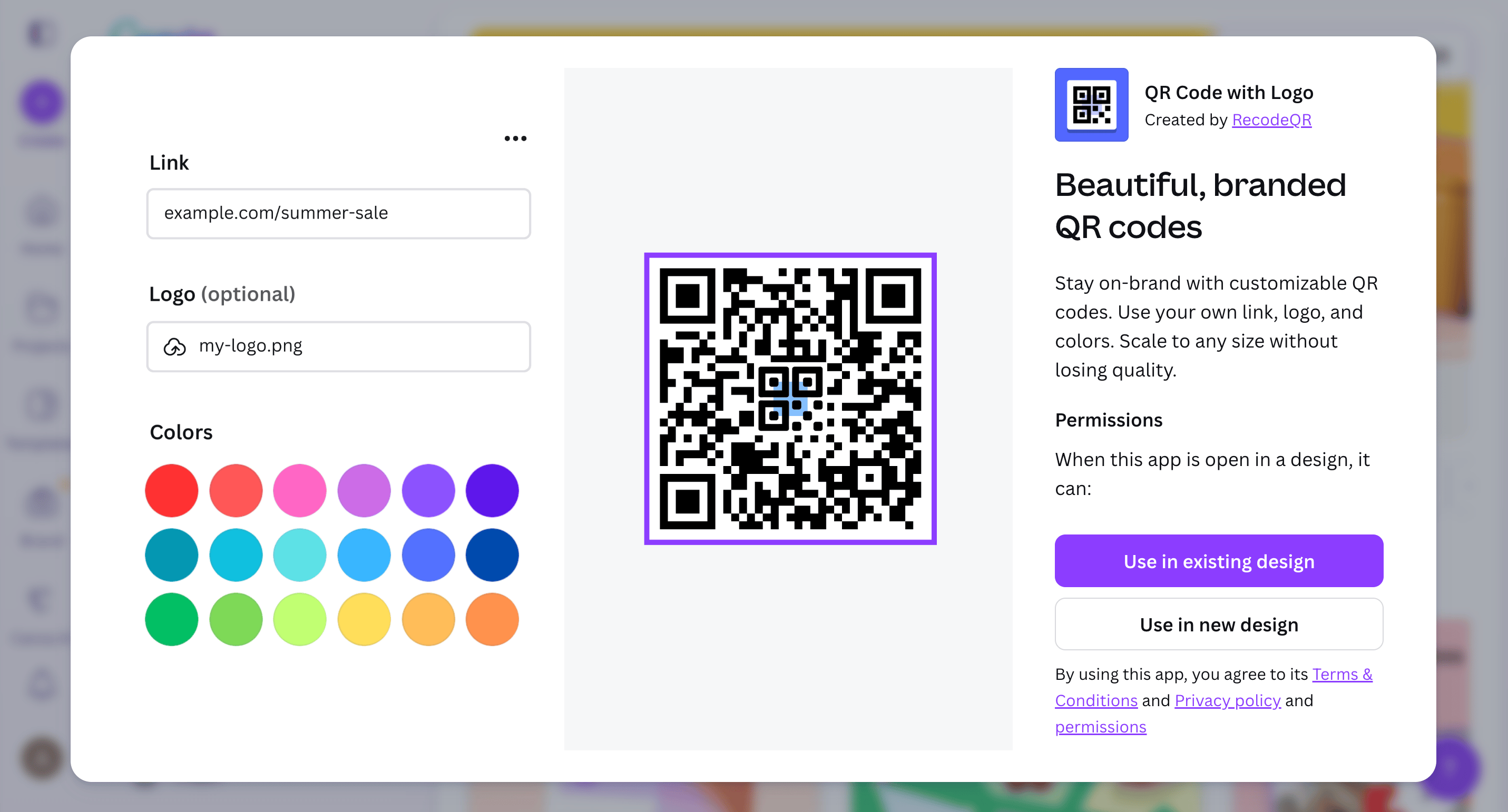 QR Code with Logo app on Canva